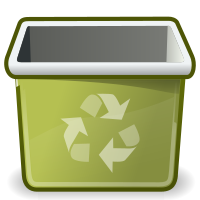 An empty trash can or recycling bin icon