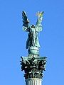 Archangel Gabriel holds the Holy Crown and the apostolic double cross as the symbols of Hungary, Hősök tere, Budapest, Hungary