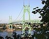 St. Johns Bridge with Cathedral Park in the distance.